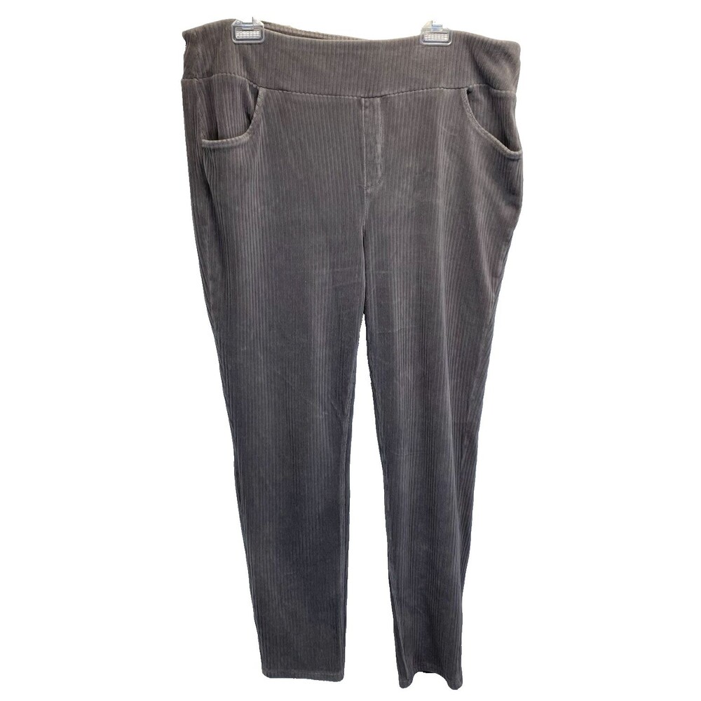 Denim & Company Women's XL Corduroy Gray Pants Elastic Waist Pockets